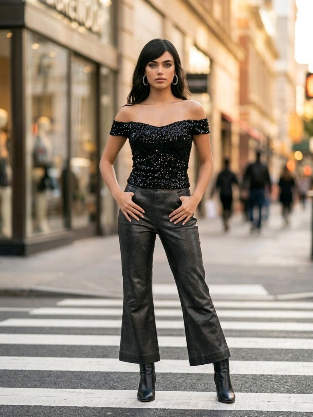 Just Female SZ L Black Zeus Lamb Leather Cropped Flare Side Zip Matrix Pants